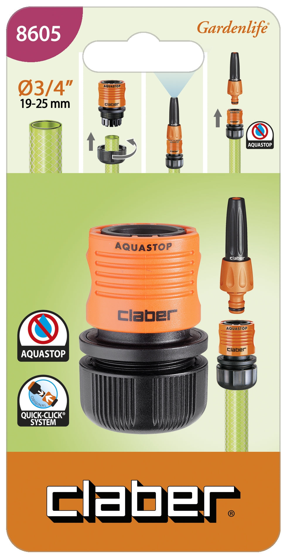 CLABER 3/4" Garden Hose Pipe Click Connector With Aquastop - Premium gardening from CLABER - Just R 85! Shop now at Securadeal