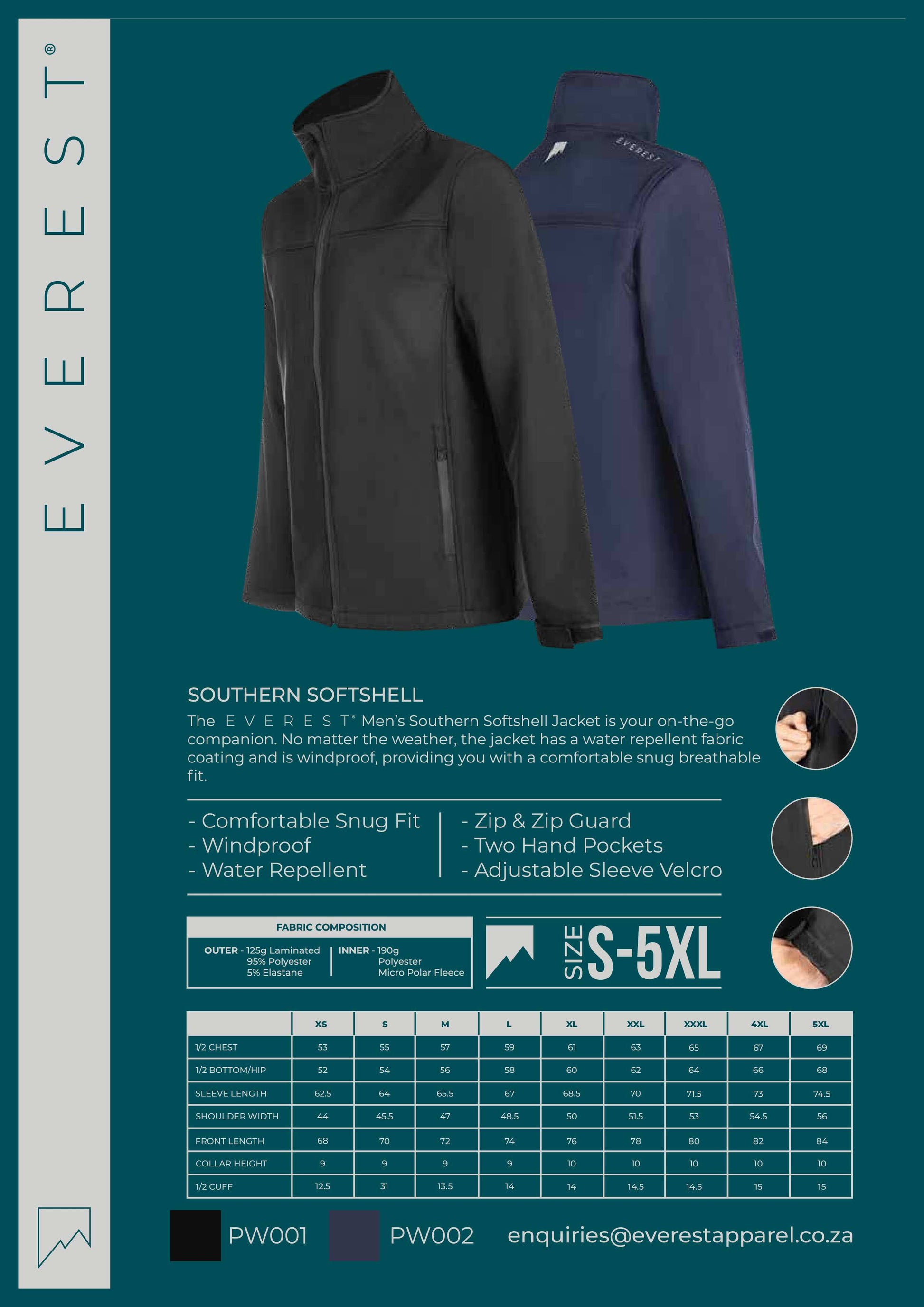 EVEREST Jacket Softshell Men's Black Windproof - Premium clothing from Everest - Just R 612.94! Shop now at Securadeal