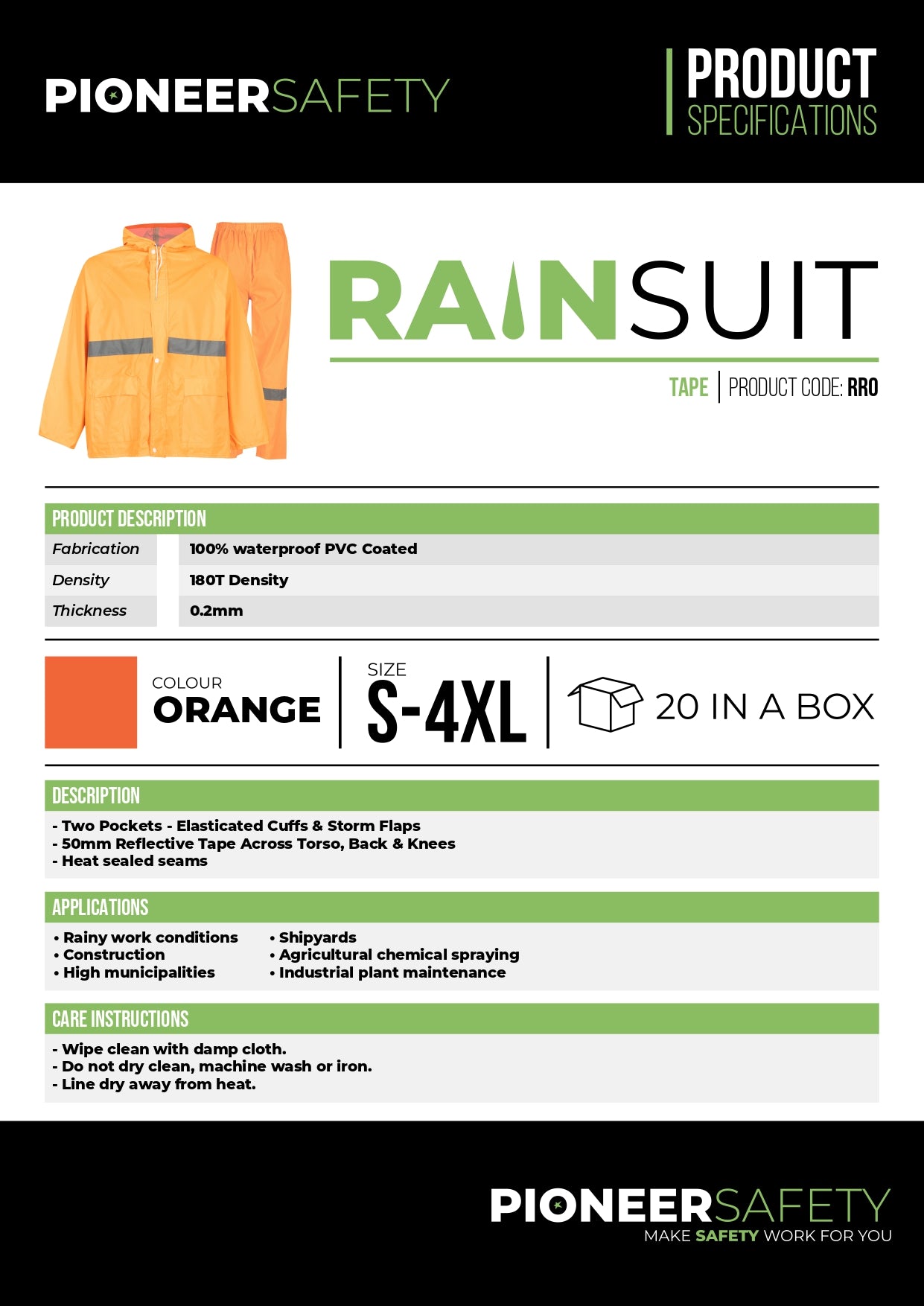 Rubberized High-Visual Reflective Tape Orange Rain Suit 2 Piece Medium - Premium Rain Coat from Pioneer Safety - Just R 184! Shop now at Securadeal