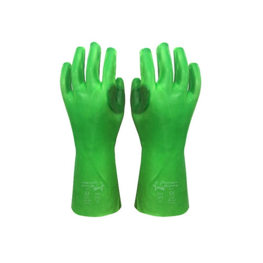 PIONEER SAFETY Gloves PVC Reinforced High Visibility Green Elbow 35cm G095 - Premium Gloves from Pioneer Safety - Just R 63.09! Shop now at Securadeal