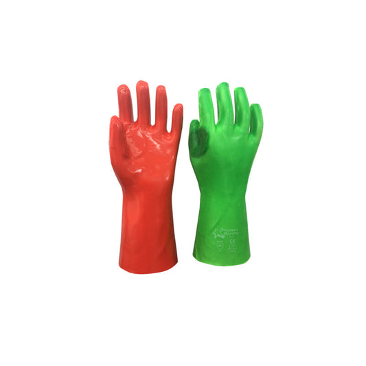 PIONEER SAFETY Gloves PVC Reinforced High Visibility Red/Green Elbow 27cm G091 - Premium Gloves from Pioneer Safety - Just R 63.09! Shop now at Securadeal
