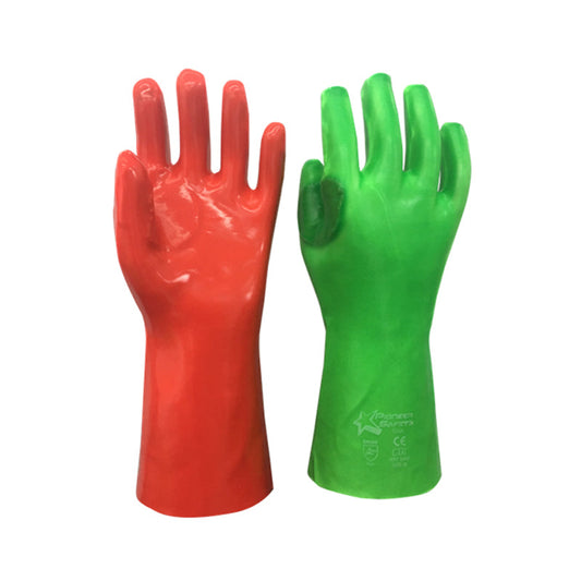 PIONEER SAFETY Gloves PVC Reinforced High Visibility Red/Green Elbow Gloves 35cm G092 - Premium Gloves from Pioneer Safety - Just R 70.28! Shop now at Securadeal