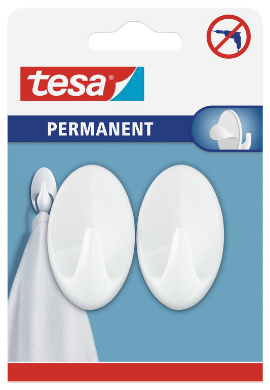 TESA Permanent Hooks Oval Large 2 Hooks White
