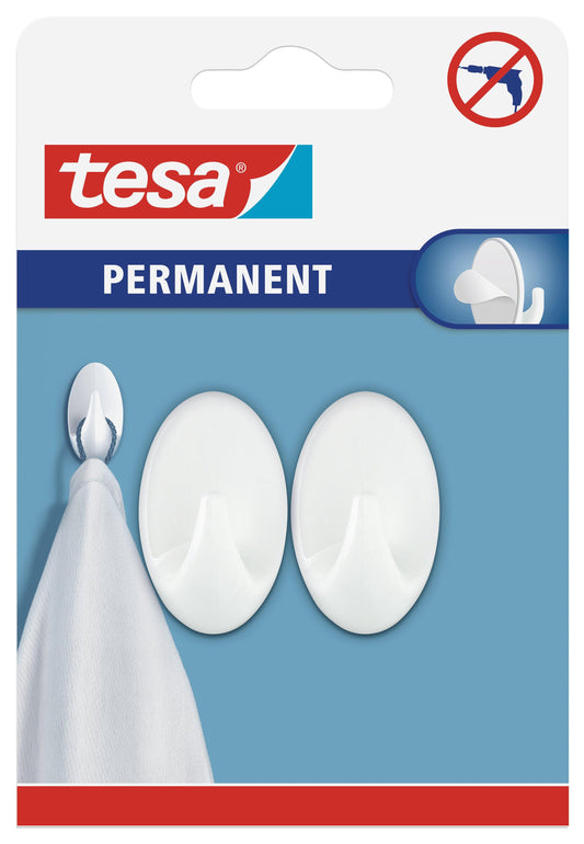 TESA Permanent Hooks Oval Small 2 Hooks White