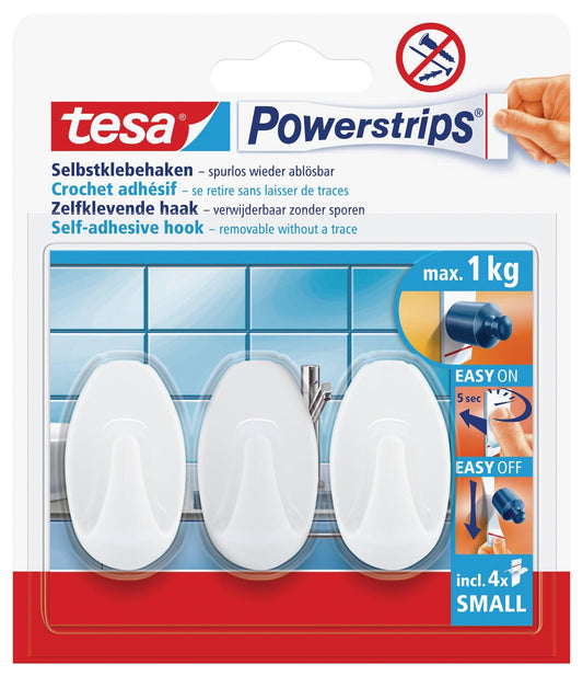 TESA Powerstrips Hooks Small Oval 3 Hooks/ 4 Strips White