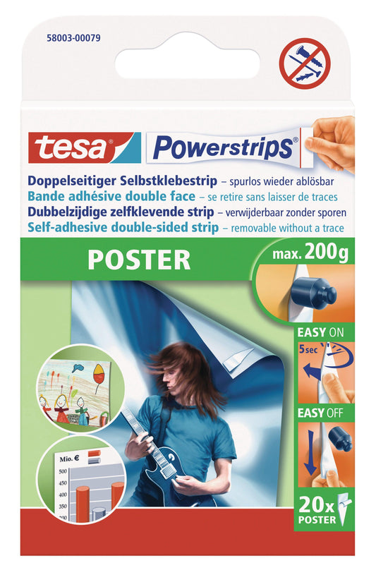 TESA Powerstrips Poster 20 Strips Self-adhesive