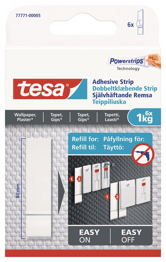 TESA Powerstrips Sensitive Surface 1kg 6 Adhesive Strips Wallpaper/Plaster