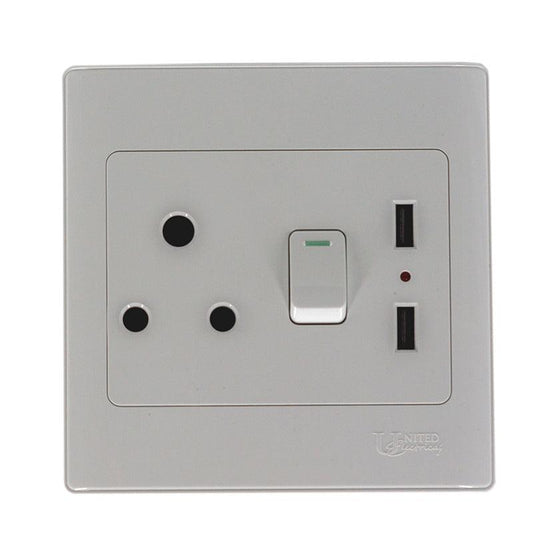 UNITED ELECTRICAL Single Socket With 2 USB Ports 4x4 PVC - Premium Switches from United Electrical - Just R 121! Shop now at Securadeal