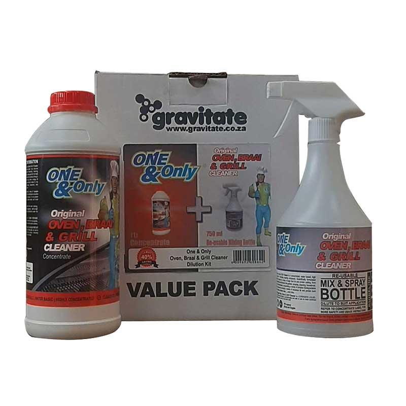 ONE & ONLY Original Oven, Braai & Grill Cleaner 1L and 750ml Dilution Spray Bottle Value Pack
