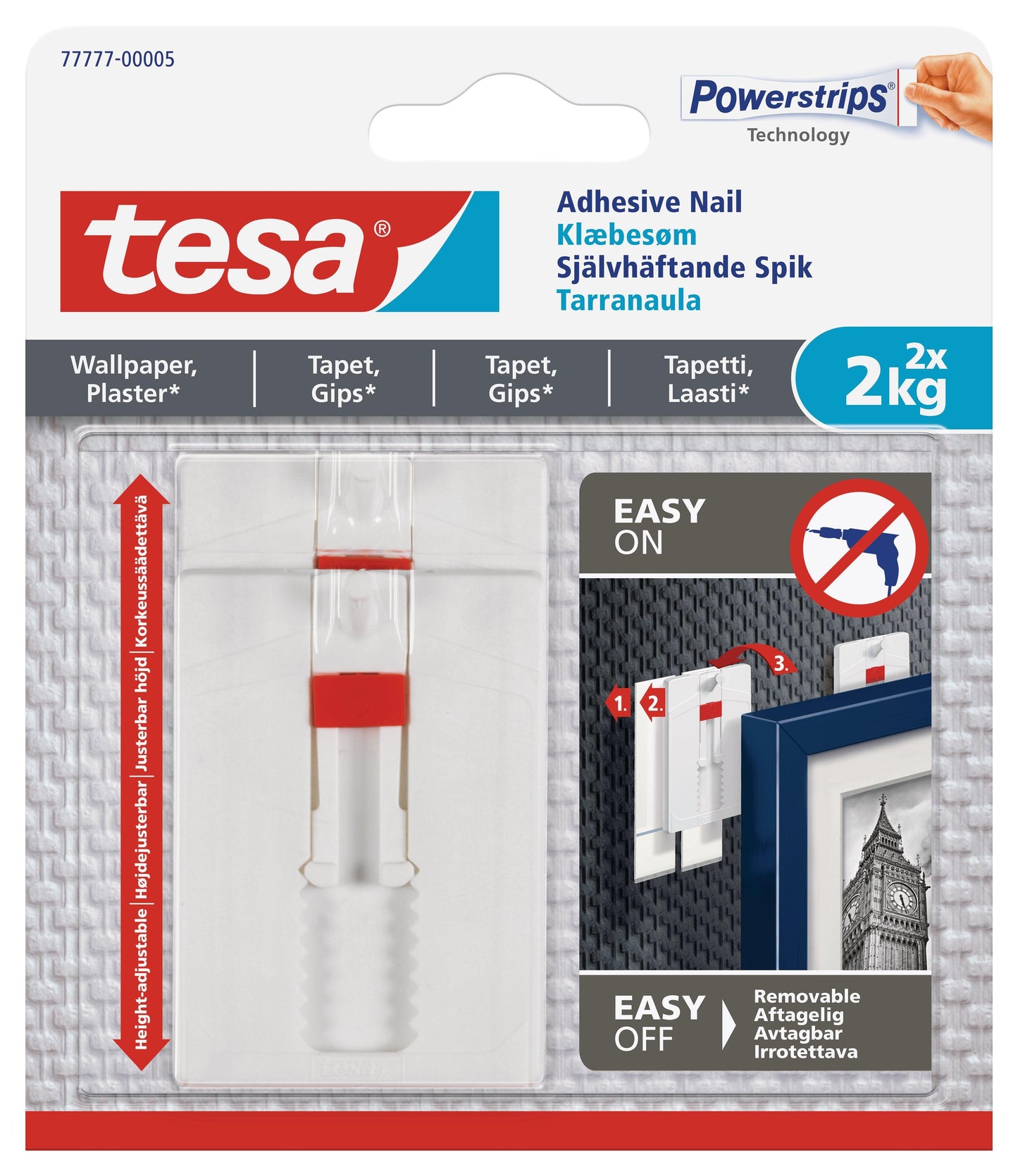 TESA Adhesive Nails Adjustable 2x2kg - Sensitive Surfaces - Wallpaper and Plaster - Premium Hardware from TESA - Just R 132! Shop now at Securadeal