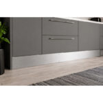 2 | Securadeal Modern Grey Kitchen Base Cabinets with Metal Kick Plate Along a Light Wood Floor and a Rug Nearby