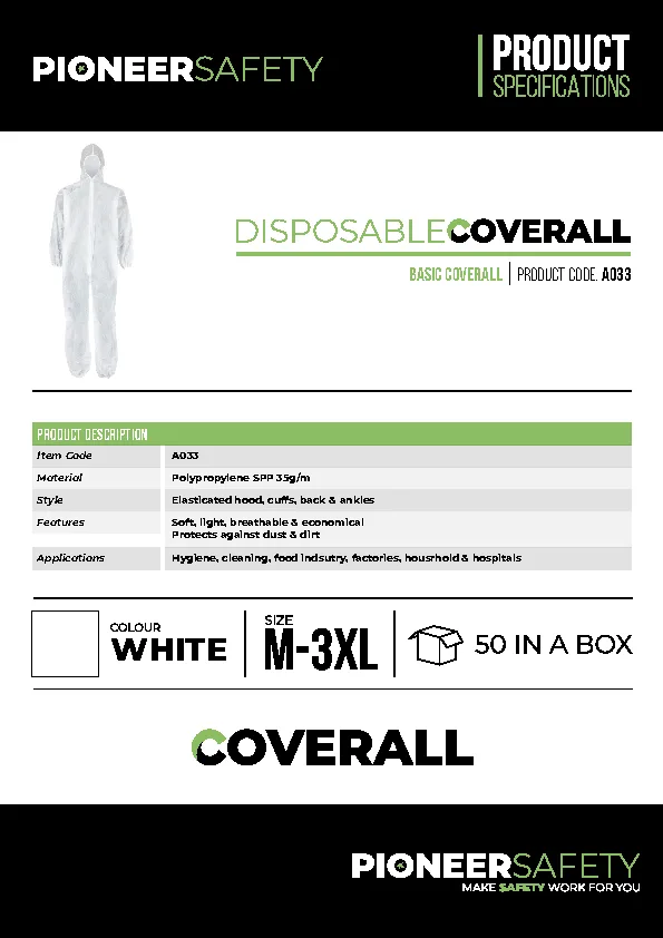 PIONEER SAFETY Overall Disposable Zip & Hood Non Woven White - Premium clothing from Pioneer Safety - Just R 42! Shop now at Securadeal