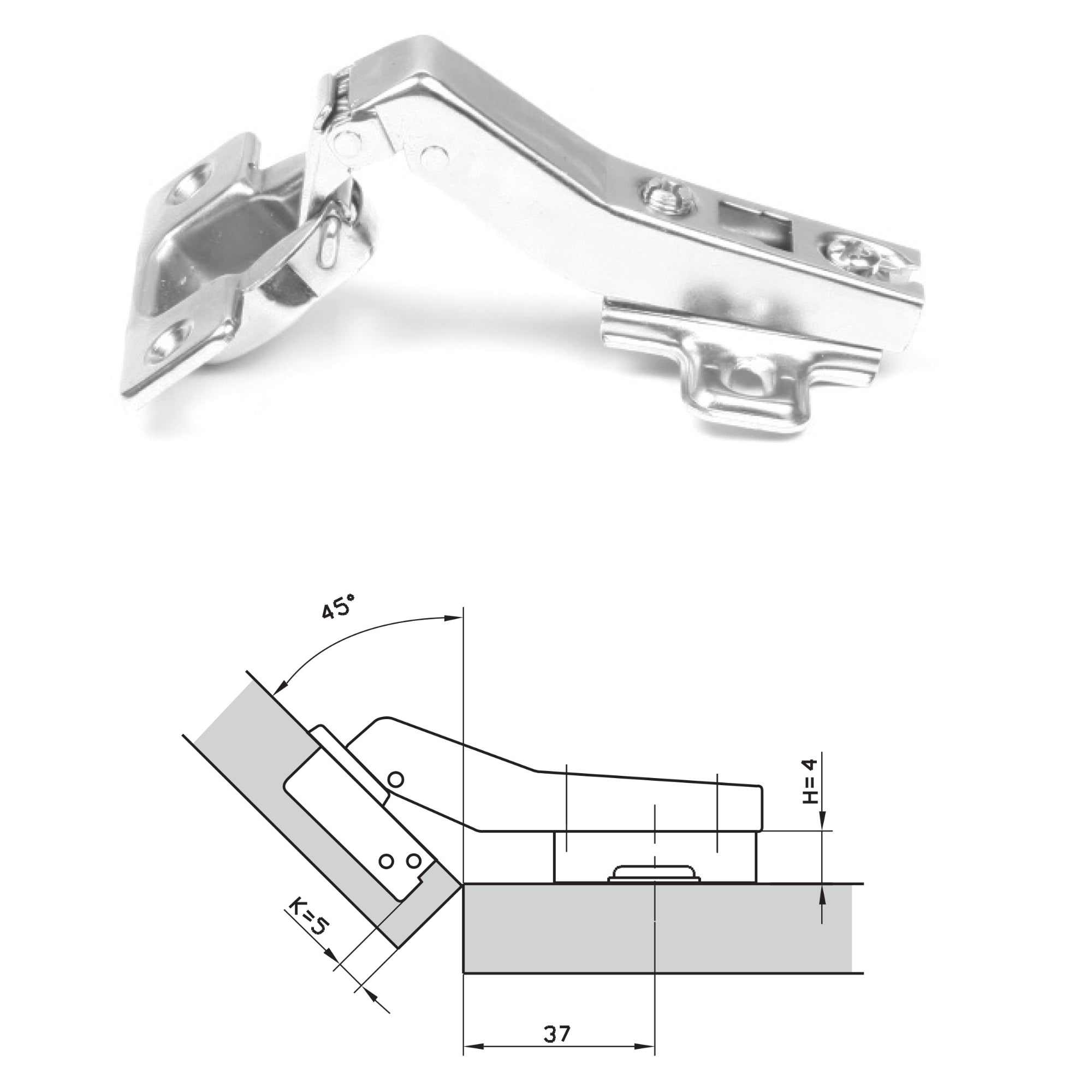 AFQS145WI_2 | Securadeal ROCO 45 Degree 4 Hole Base Plated Cupboard Hinge - Premium Hardware from ROCO - Just R 12! Shop now at Securadeal