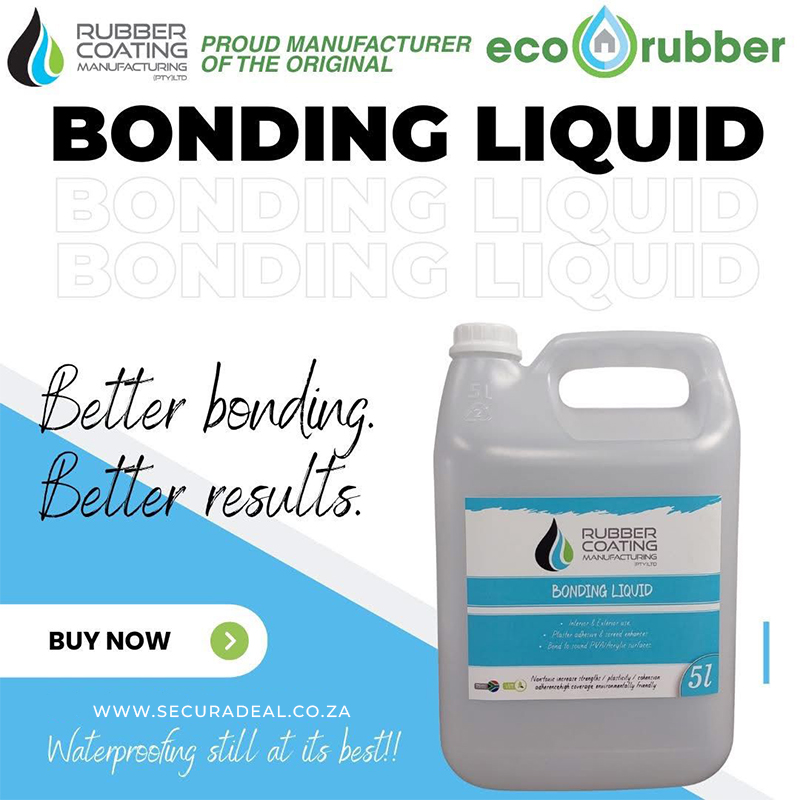 Bonding RCM | Securadeal Ad for Bonding Liquid a 5l Gray Bottle with Blue Label Logos and the Slogan better Bonding Better Results