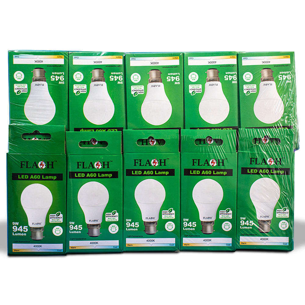 EBA-A6099B4 FLASH LED High Efficiency All Purpose Light Bulb 9W A60 Lamp B22 (10 pack) - Premium Light Bulbs from FLASH - Just R 232! Shop now at Securadeal
