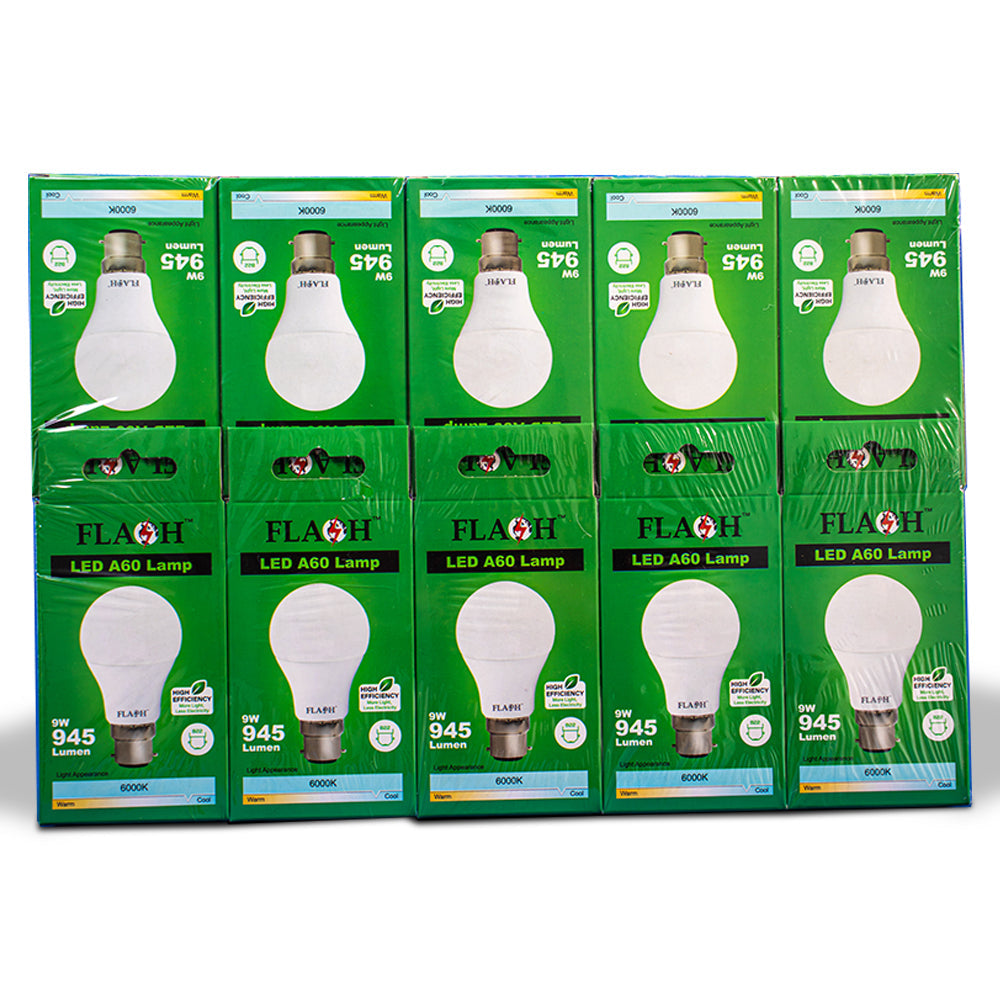 EBA-A6099B6 FLASH LED High Efficiency All Purpose Light Bulb 9W A60 Lamp B22 (10 pack) - Premium Light Bulbs from FLASH - Just R 232! Shop now at Securadeal