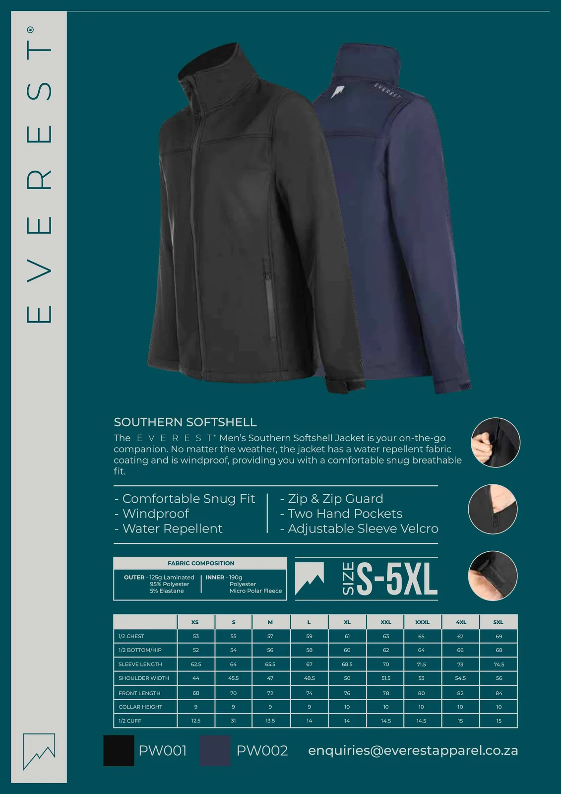 Everest Jacket Softshell Mens Black Windproof   Premium Safety Ppe from Everest