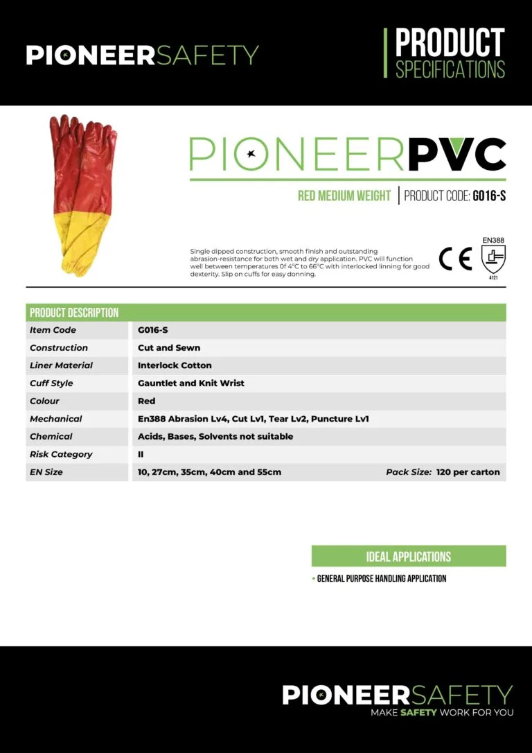 PIONEER SAFETY Pvc Coated Red Open Cuff Gloves 60cm Std Shoulder Length G016-5 - Premium Gloves from Pioneer Safety - Just R 68! Shop now at Securadeal