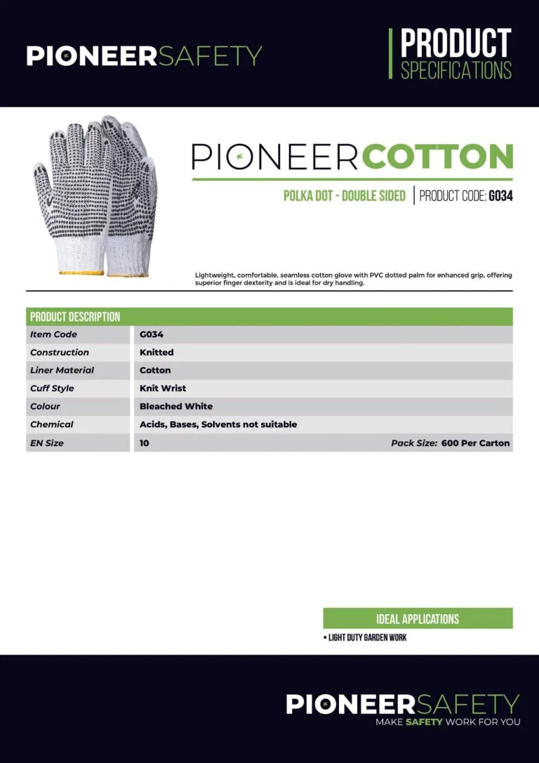 PIONEER SAFETY Cotton PVC Polka Double Sided Gloves Enhanced Grip G034 - Premium Gloves from Pioneer Safety - Just R 14! Shop now at Securadeal