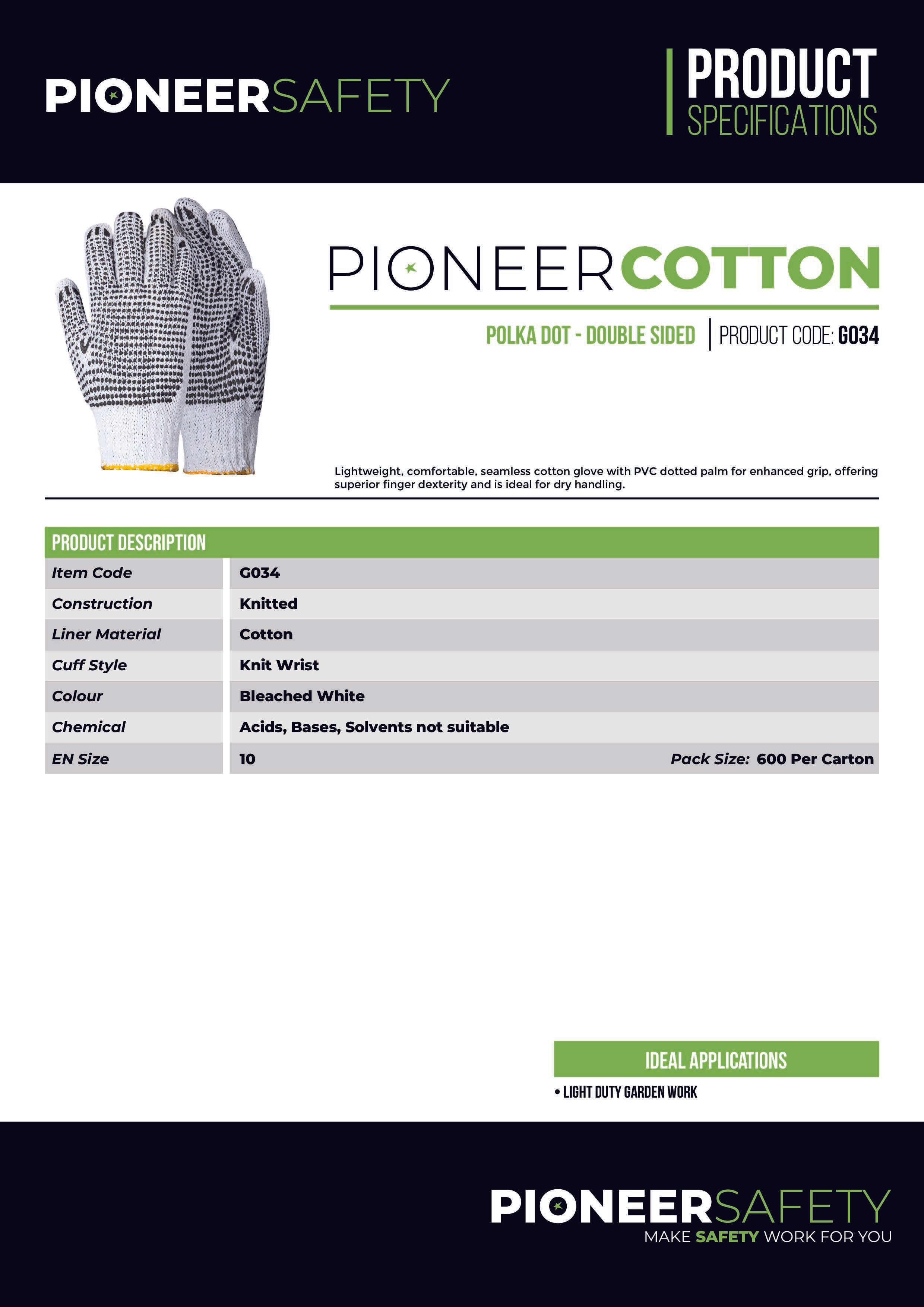 G034PolkaDotDoubleSided | Securadeal PIONEER SAFETY Cotton PVC Polka Double Sided Gloves Enhanced Grip G034 - Premium Gloves from Pioneer Safety - Just R 14! Shop now at Securadeal