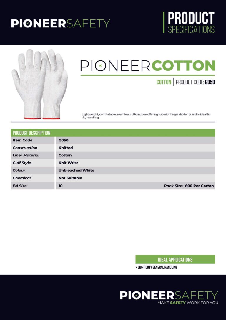 PIONEER SAFETY Cotton Machine Knit Gloves Large G050 - Premium Gloves from Pioneer Safety - Just R 8! Shop now at Securadeal