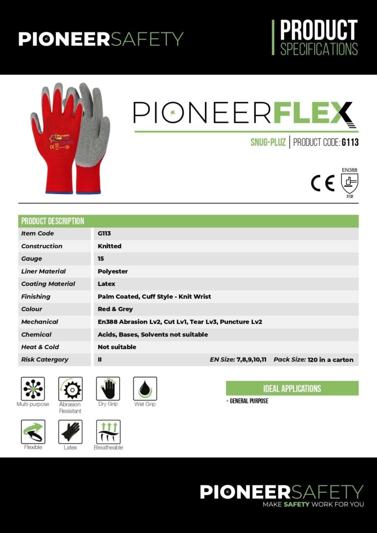 PIONEER SAFETY Flex Snug-Pluz Safety Gloves Size 10 G113 - Premium Gloves from Pioneer Safety - Just R 34! Shop now at Securadeal
