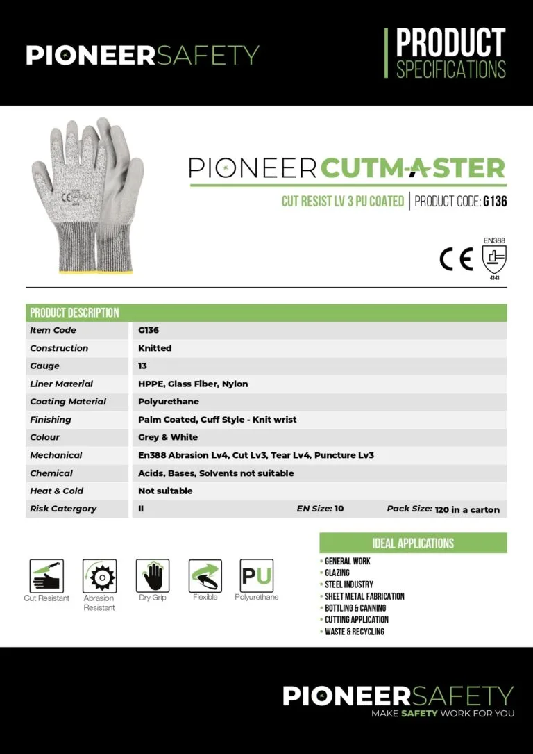 PIONEER SAFETY Cut Resistant Gloves Grey PU Palm Level 3 Size 10 G136 - Premium Gloves from Pioneer Safety - Just R 67! Shop now at Securadeal