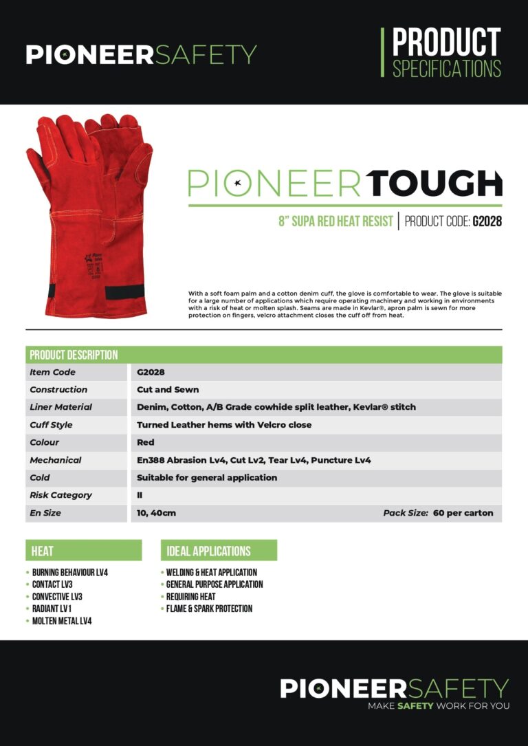 PIONEER SAFETY Gloves Leather Heat Resistant Elbow High Heat Red G2028 - Premium Gloves from Pioneer Safety - Just R 180! Shop now at Securadeal