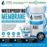 Membraan | Securadeal Advertisement for Waterproofing Membrane Product Showing Two Rolls and Bold Text Waterproofing Membrane with Water Splash and Branding Elements