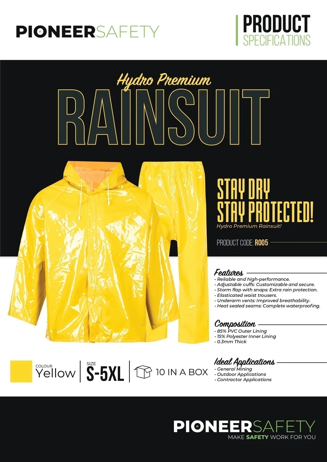 Pioneer Safety Rain Suit Hydro Premium Heavy Duty Pvc Yellow   Premium Safety Ppe from Pioneer Safety
