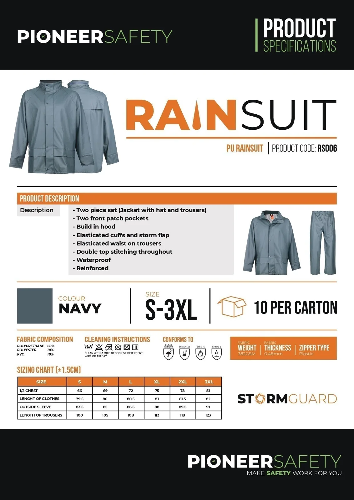 Pioneer Safety Rain Suit Pu Premium Storm Guard Navy   Premium Safety Ppe from Pioneer Safety