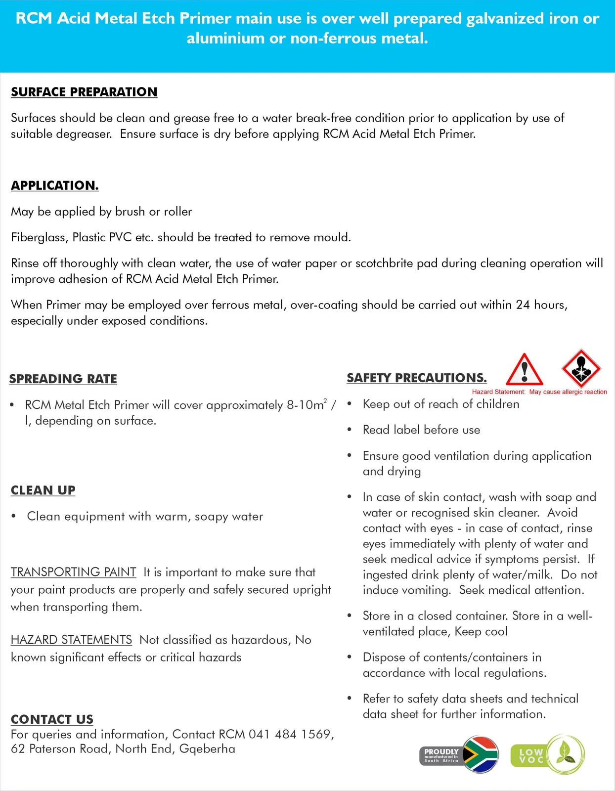 RCMAcidMetalETCHPrimer20LBackDescription_1-1 | Securadeal Rcm Acid Metal Etch Primer Premium Hardware from Rubber Coating Manufacturing Just R 163 Shop Now at Securadeal