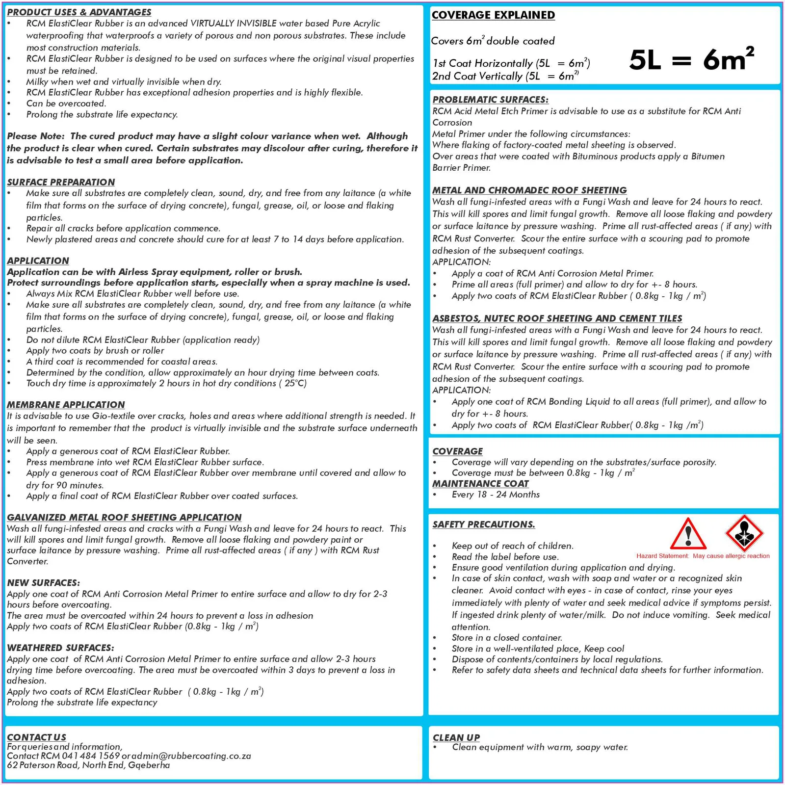 RCMElastiClear5LBackDescription | Securadeal Rcm Elasticlear Waterproofing Coating Premium Hardware from Rubber Coating Manufacturing Just R 625 Shop Now at Securadeal