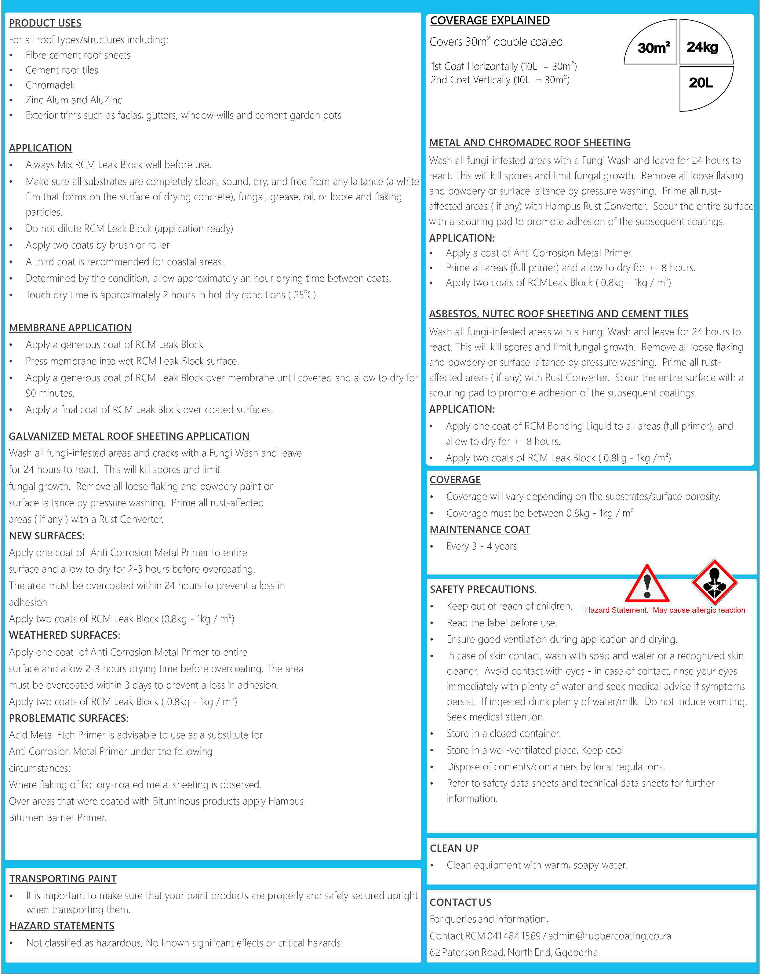 RCMLeakBlock30m2BackDescription-1 | Securadeal RCM Leak Block Waterproofing Coating - Premium Hardware from Rubber Coating Manufacturing - Just R 495! Shop now at Securadeal