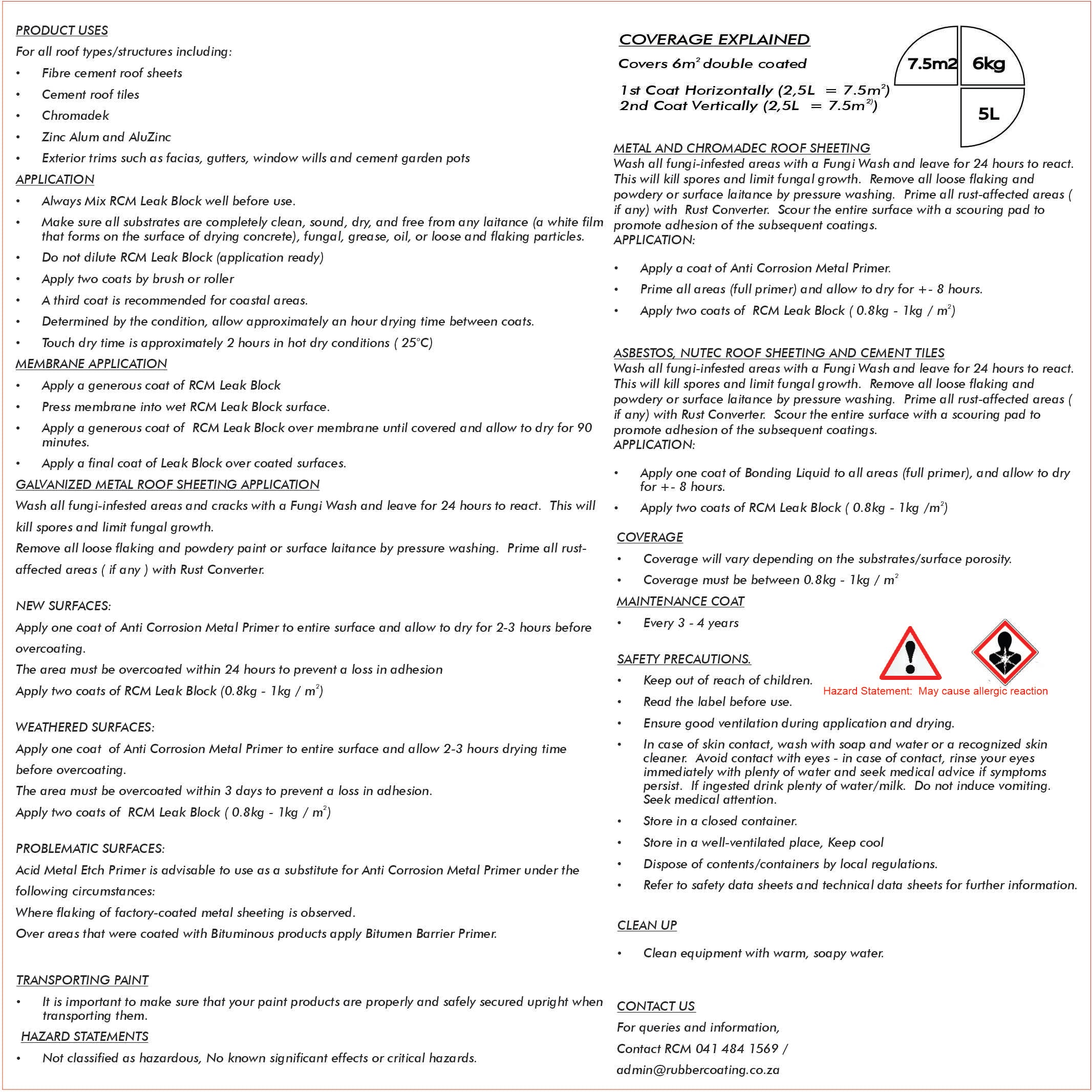 RCMLeakBlock5LBackDescription | Securadeal RCM Leak Block Waterproofing Coating - Premium Hardware from Rubber Coating Manufacturing - Just R 495! Shop now at Securadeal