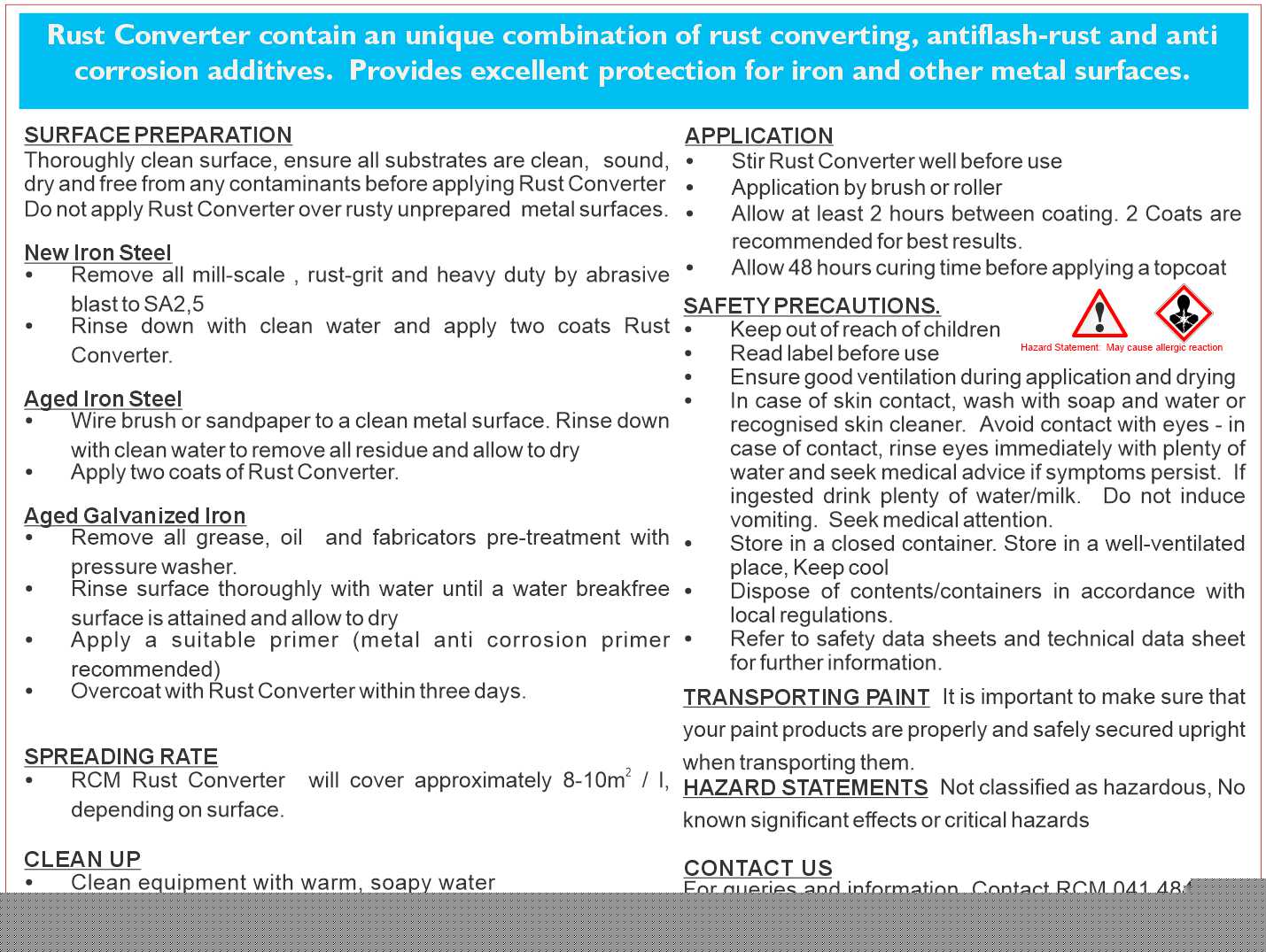 RCMRustConverter1LBackDescription | Securadeal RCM Rust Converter Primer - Premium Hardware from Rubber Coating Manufacturing - Just R 180! Shop now at Securadeal