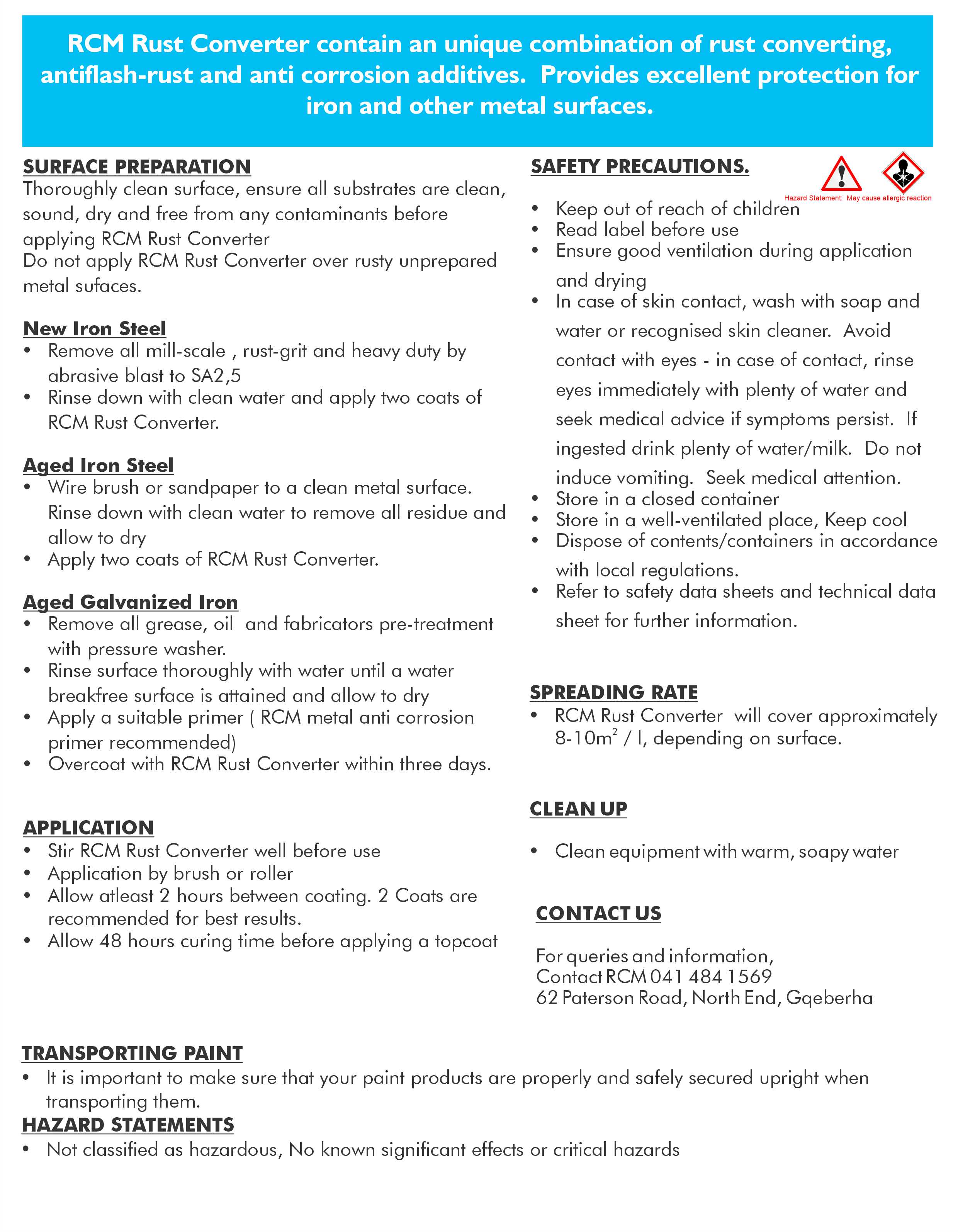 RCMRustConverter20LBackDescription-1 | Securadeal RCM Rust Converter Primer - Premium Hardware from Rubber Coating Manufacturing - Just R 180! Shop now at Securadeal