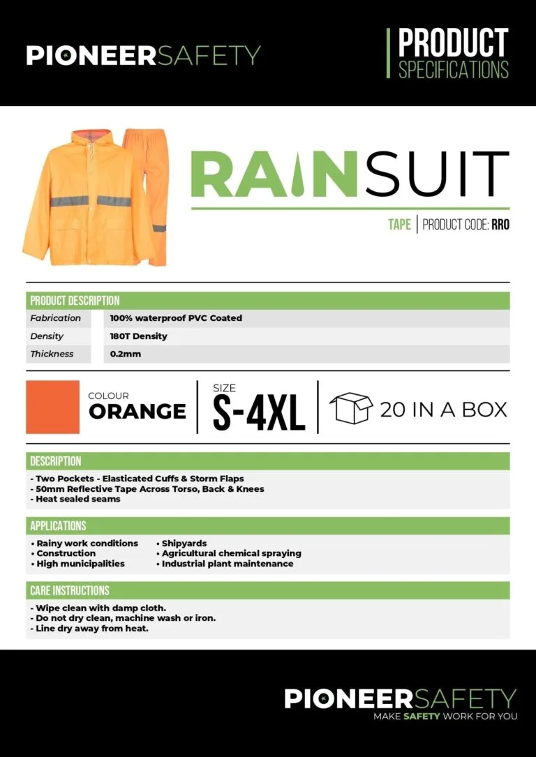 Rubberized High-Visual Reflective Tape Orange Rain Suit 2 Piece Small - Premium Rain Coat from Pioneer Safety - Just R 184! Shop now at Securadeal