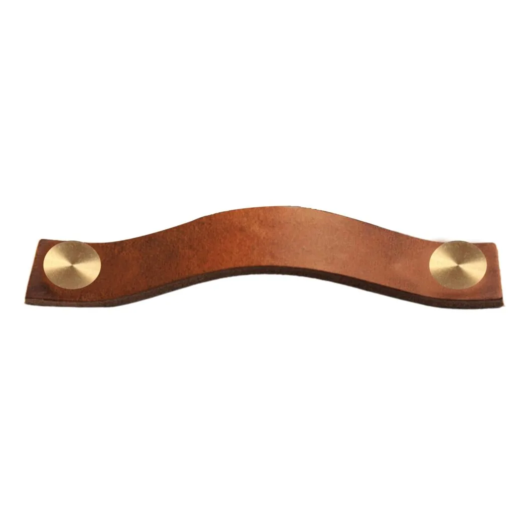 RTS5120128TN_2 | Securadeal Roco Leather Cupboard Handle Tan Brass 128mm Premium Handles from Roco