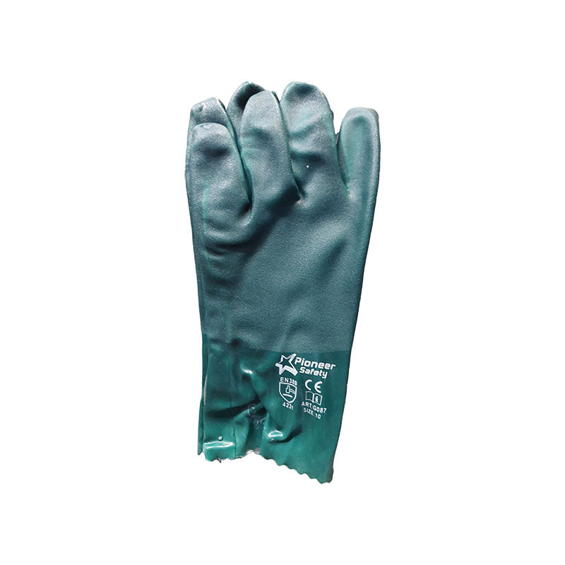 PIONEER SAFETY Gloves PVC Coat Green Textured Heavy Duty Open Cuff 27cm - Premium Gloves from Pioneer - Just R 49! Shop now at Securadeal