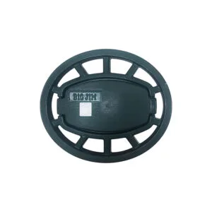 T60500 - 3 | Securadeal Circular Dark Green Plastic Lid with an Inner Oval Cap That Reads big Jim and Radial Open spoke Edging Around the Circumference
