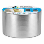 Untitled-1 | Securadeal Silver Grid patterned Roll of Waterproofing Tape with a Blue Label on Top Used for Sealing Surfaces to Prevent Leaks from Moisture