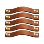 Roco Leather Cupboard Handle Tan  Brass 128mm  5 Pack    Premium Handles from Roco