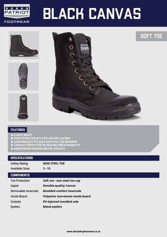 Patriot Black Canvas Security Boot Soft Toe   Premium Safety Ppe from Patriot