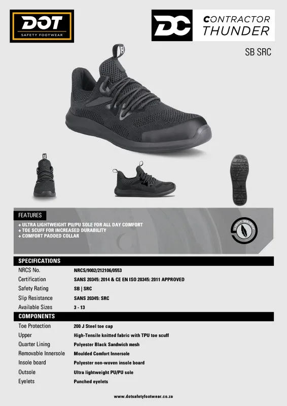 Dot Thunder Safety Shoe Steel Toe Ultra Lightweight Black   Premium Safety Ppe from Dot
