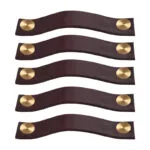 Roco Leather Cupboard Handle Brown  Brass 128mm  5 Pack    Premium Handles from Roco
