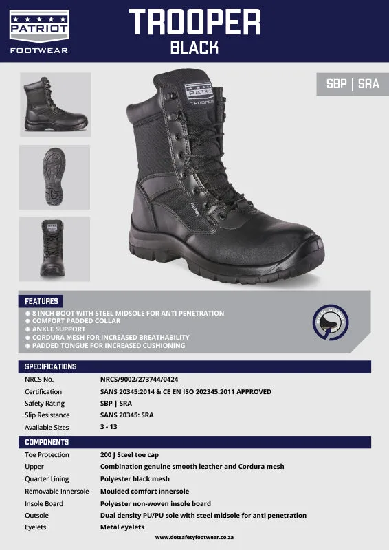 Patriot Trooper Black 8 inch Safety Boots Steel Midsole   Premium Safety Ppe from Patriot