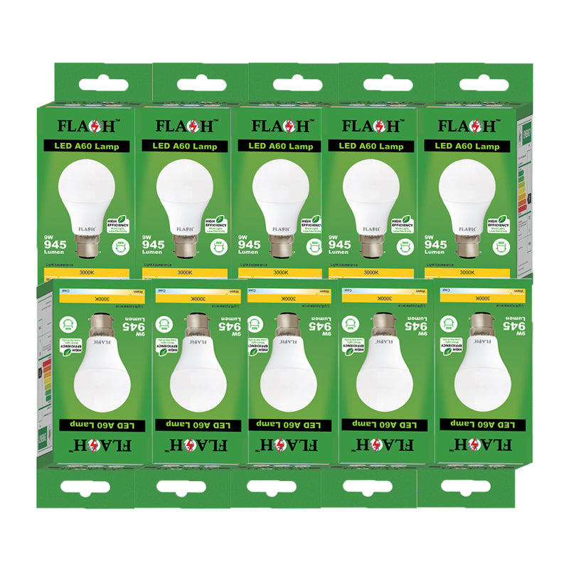 FLASH LED High Efficiency All Purpose Light Bulb 9W A60 Lamp B22 (10 pack) - Premium Light Bulbs from FLASH - Just R 232! Shop now at Securadeal