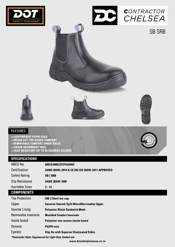 Dot Safety Chelsea Contractors Steel Toe Boot Black   Premium Safety Ppe from Dot