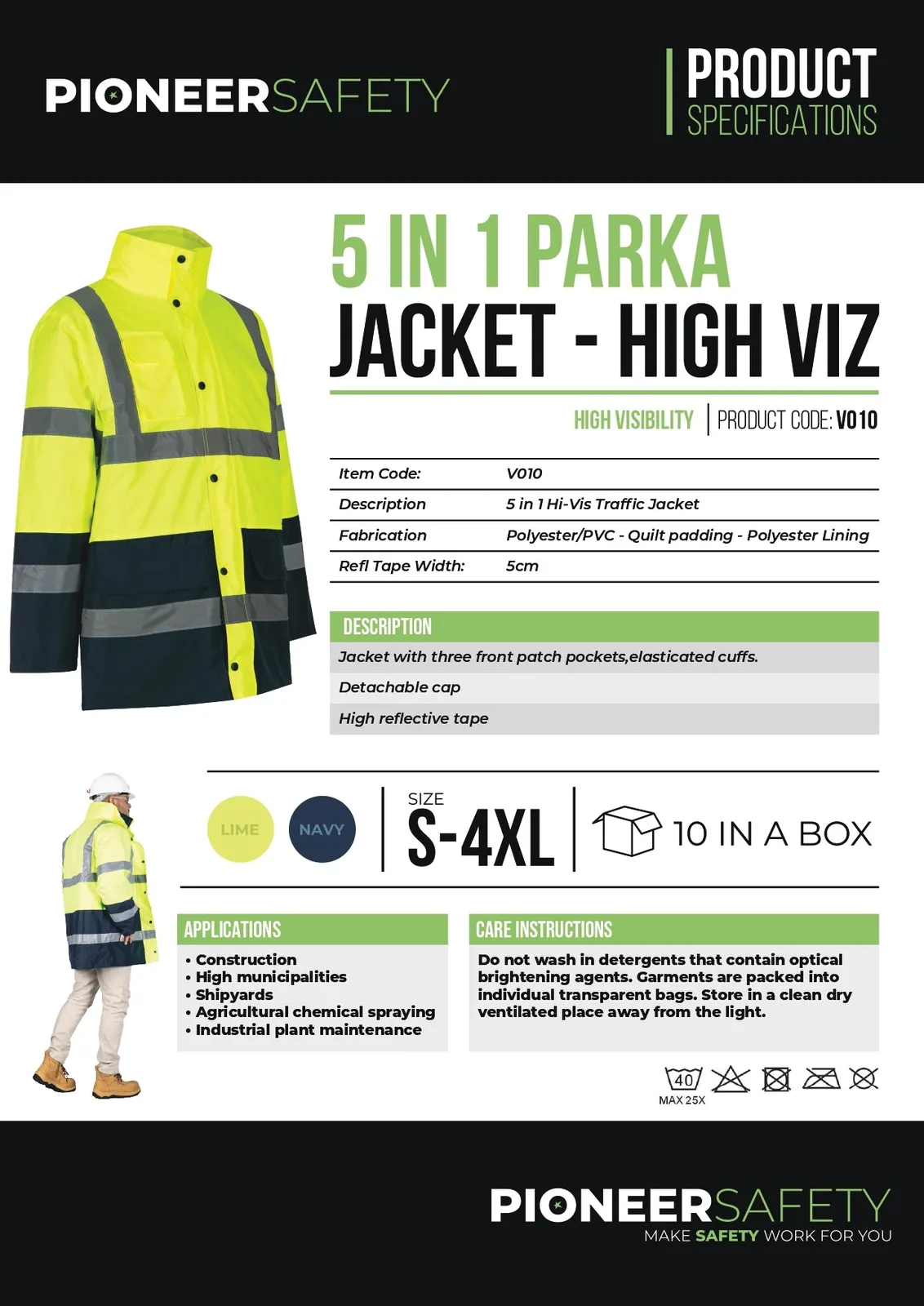 Pioneer Safety Jacket Parka 5 in 1 Limenavy   Premium Safety Ppe from Pioneer Safety
